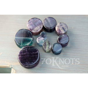 Rainbow Fluorite Double Flared Plugs, Pair - 70 Knots