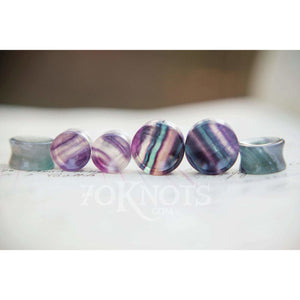 Concave Rainbow Fluorite Double Flared Plugs, Pair - 70 Knots