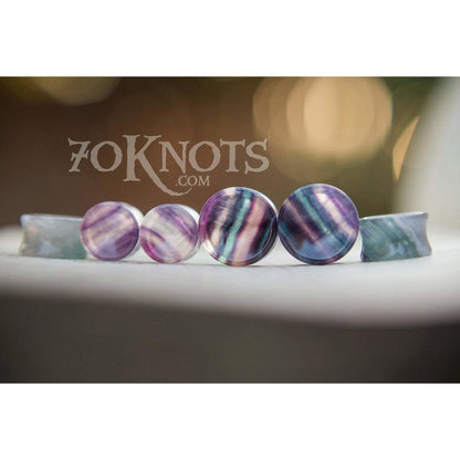 Concave Rainbow Fluorite Double Flared Plugs, Pair - 70 Knots