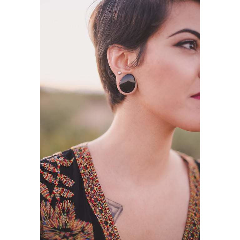 Teardrop Black Obsidian Double Flared Plugs, Pair - 70 Knots