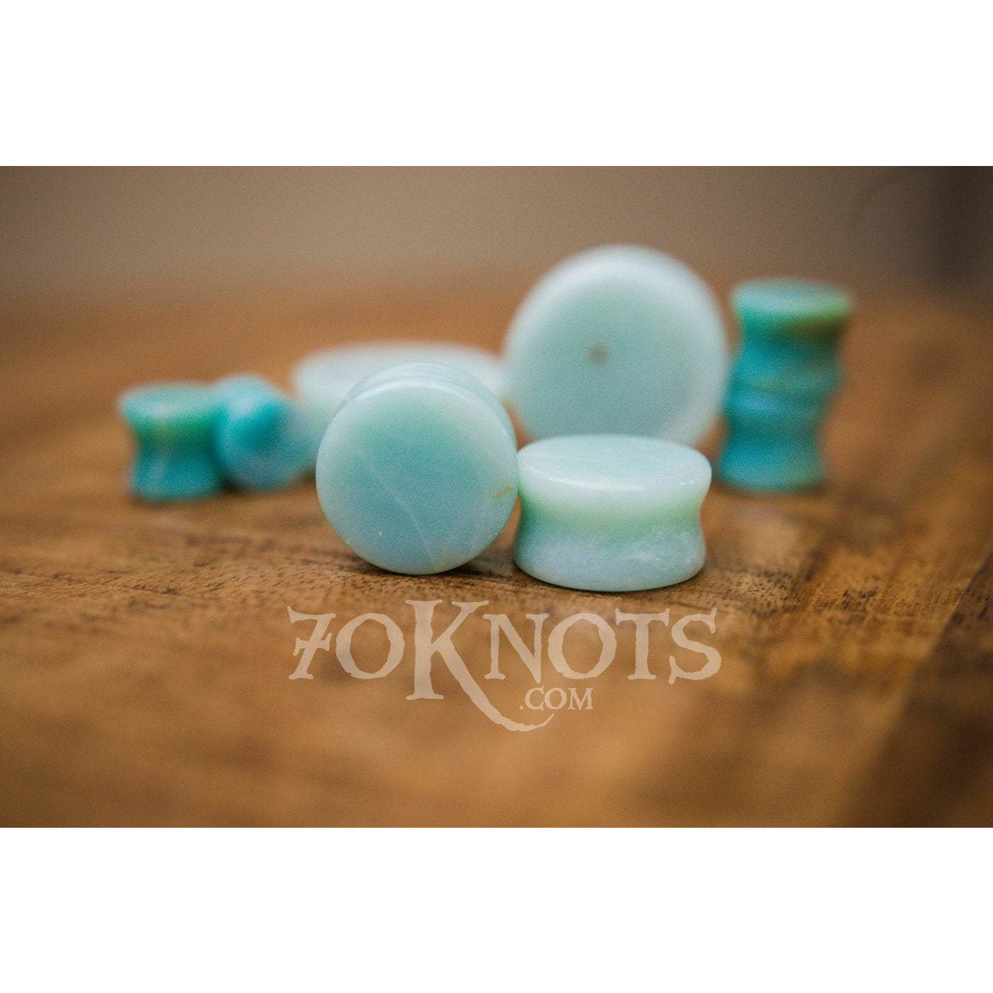 Amazonite Double Flared Plugs, Pair - 70 Knots