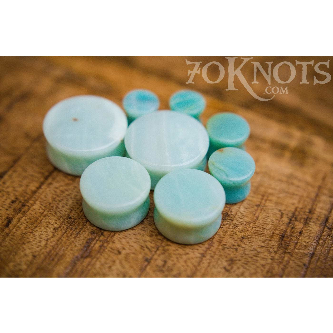 Amazonite Double Flared Plugs, Pair - 70 Knots