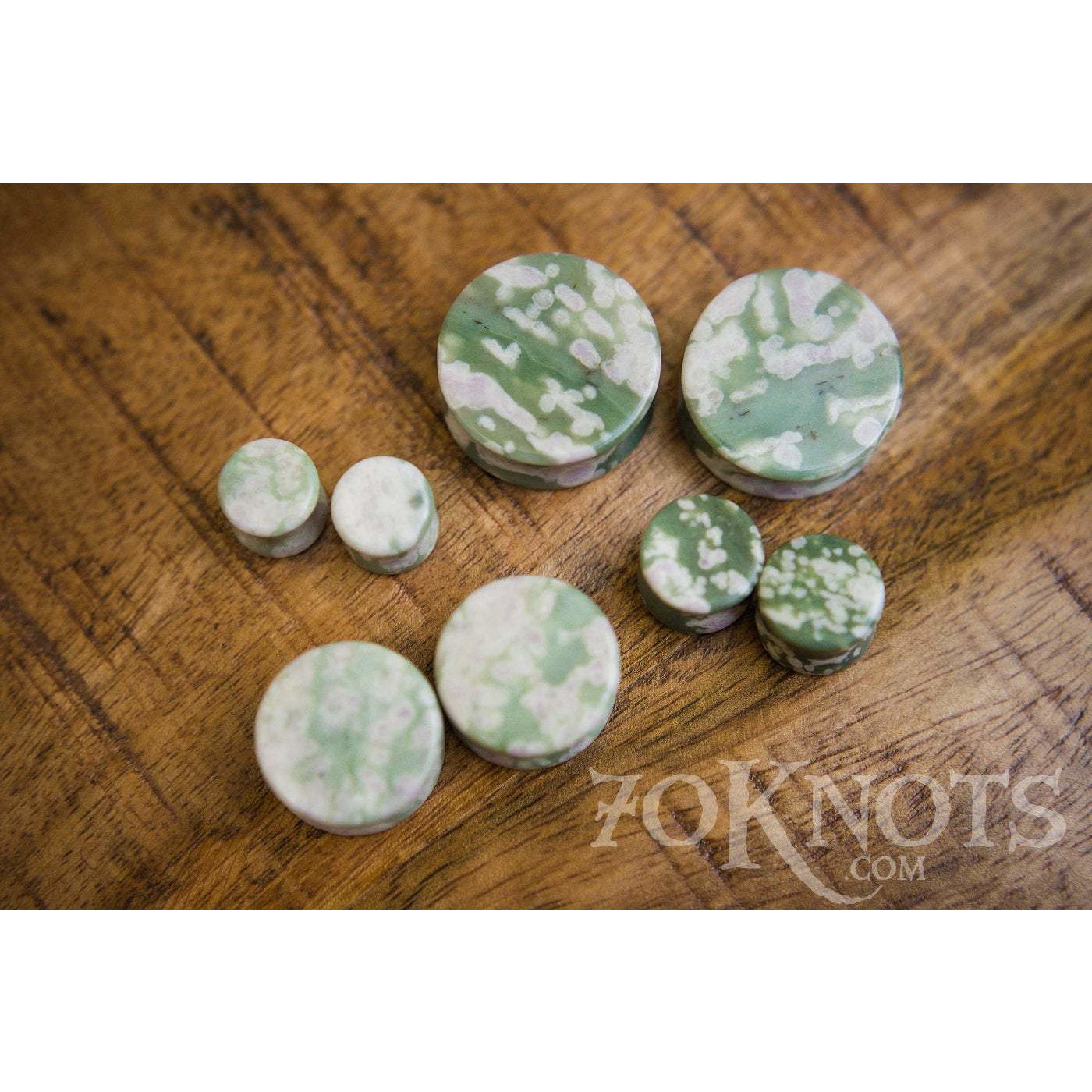 Peace Jade Double Flared Plugs, Pair - 70 Knots