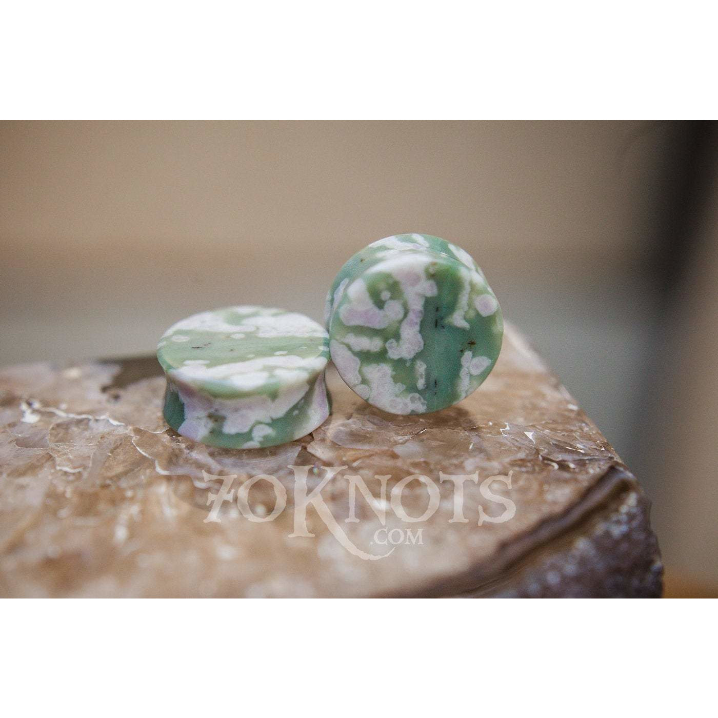 Peace Jade Double Flared Plugs, Pair - 70 Knots