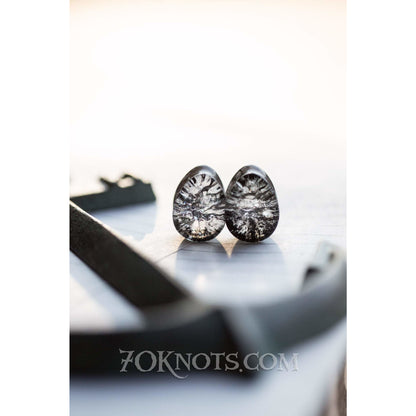 Teardrop Black Cracked Glass Double Flared Plugs, Pair - 70 Knots