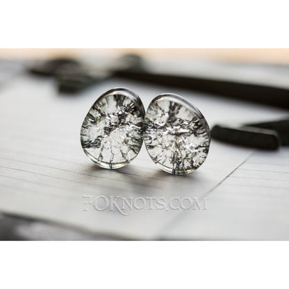 Teardrop Black Cracked Glass Double Flared Plugs, Pair - 70 Knots