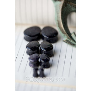 Teardrop Blue Goldstone Galaxy Double Flared Plugs, Pair - 70 Knots