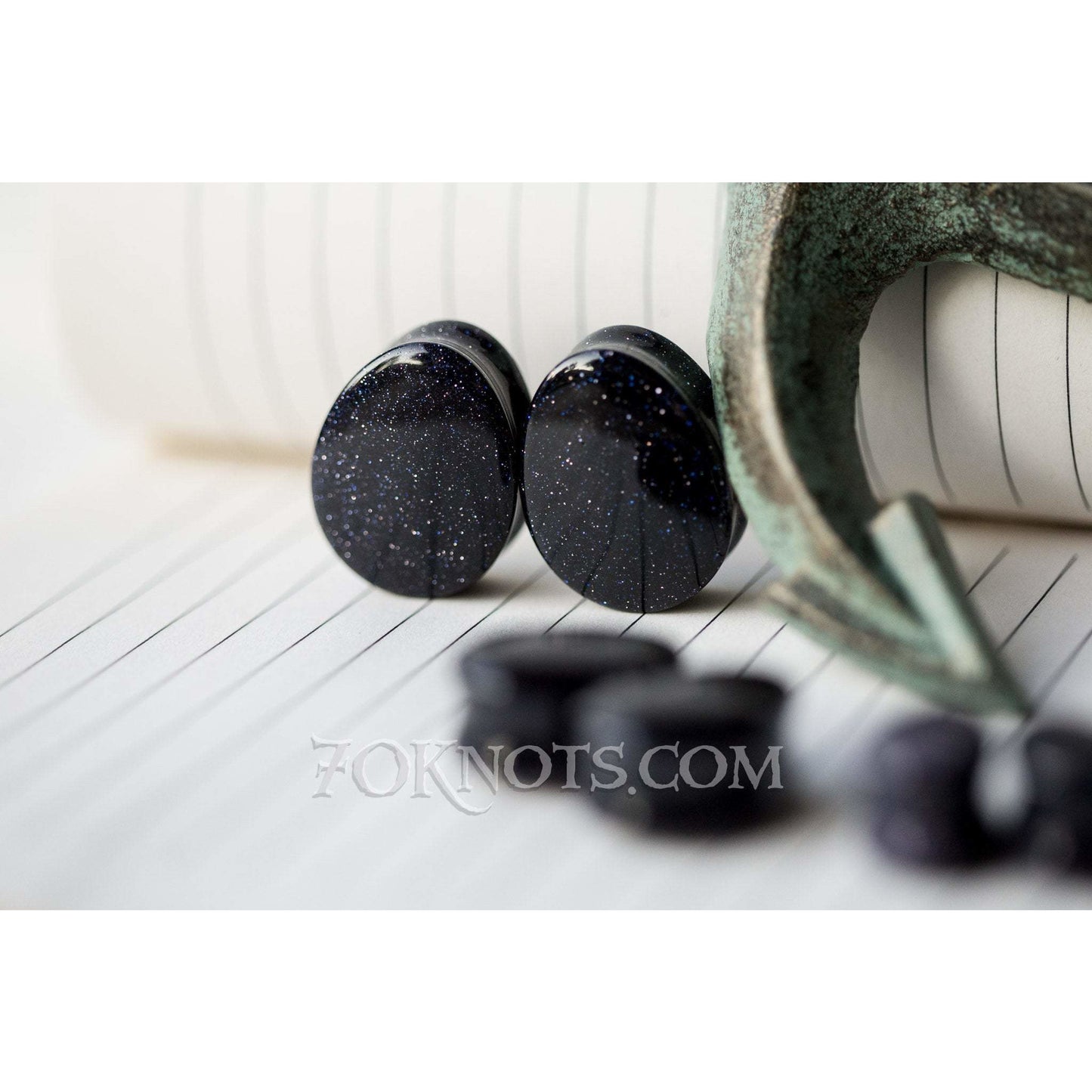 Teardrop Blue Goldstone Galaxy Double Flared Plugs, Pair - 70 Knots