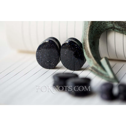 Teardrop Blue Goldstone Galaxy Double Flared Plugs, Pair - 70 Knots