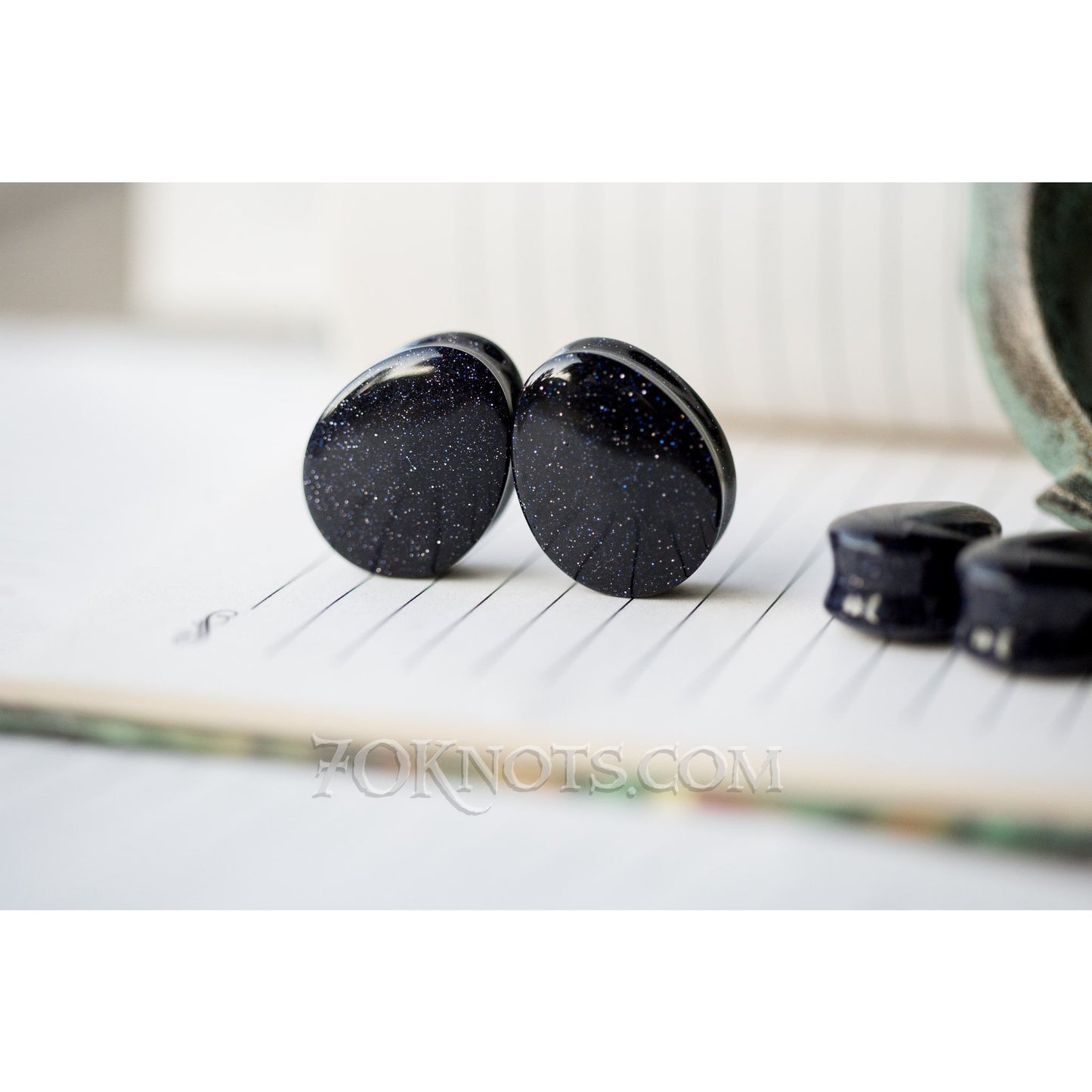 Teardrop Blue Goldstone Galaxy Double Flared Plugs, Pair - 70 Knots