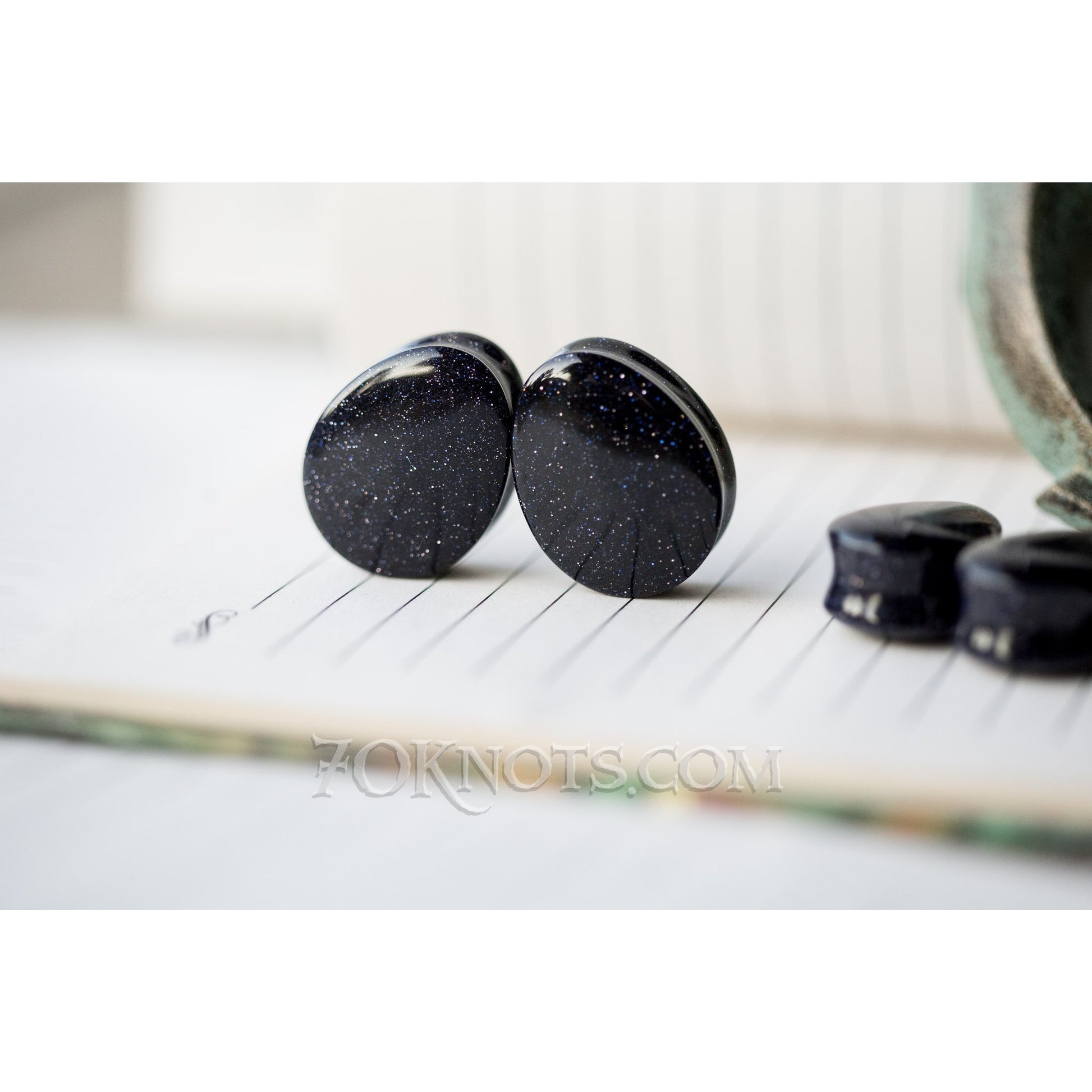 Teardrop Blue Goldstone Galaxy Double Flared Plugs, Pair - 70 Knots