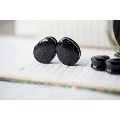 Teardrop Blue Goldstone Galaxy Double Flared Plugs, Pair - 70 Knots