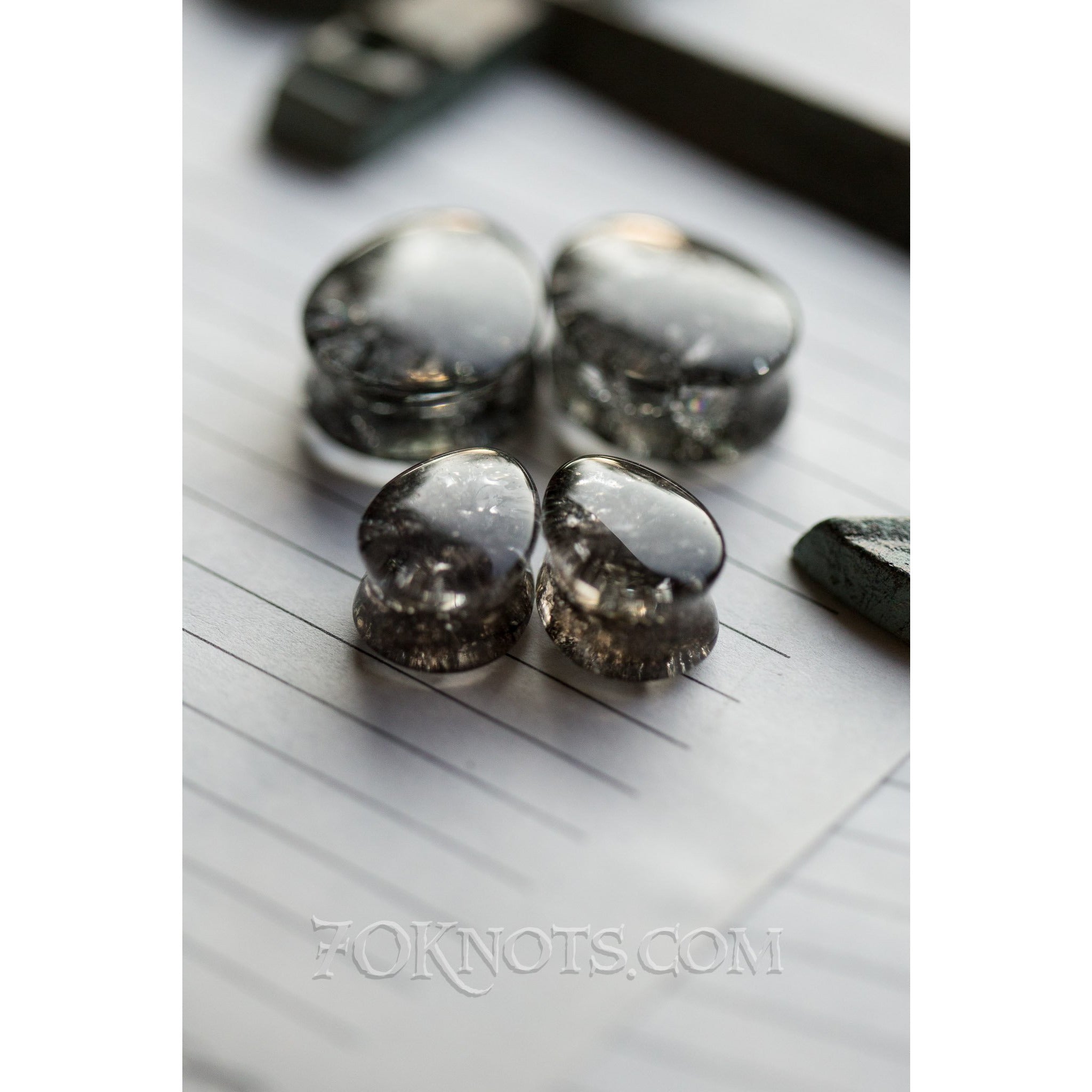 Teardrop Black Cracked Glass Double Flared Plugs, Pair - 70 Knots