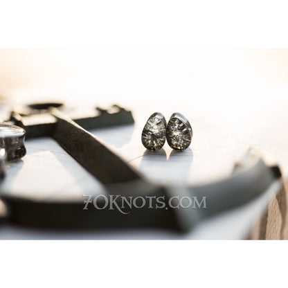 Teardrop Black Cracked Glass Double Flared Plugs, Pair - 70 Knots