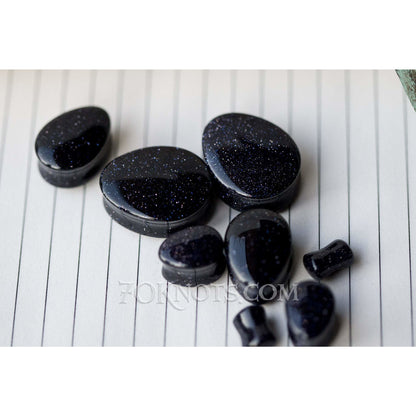 Teardrop Blue Goldstone Galaxy Double Flared Plugs, Pair - 70 Knots