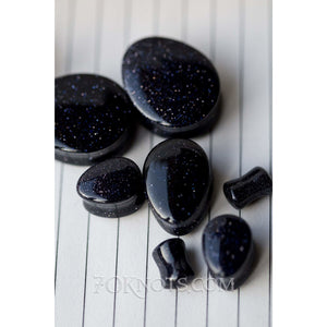 Teardrop Blue Goldstone Galaxy Double Flared Plugs, Pair - 70 Knots