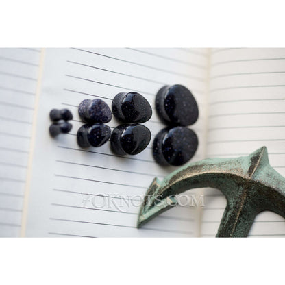 Teardrop Blue Goldstone Galaxy Double Flared Plugs, Pair - 70 Knots