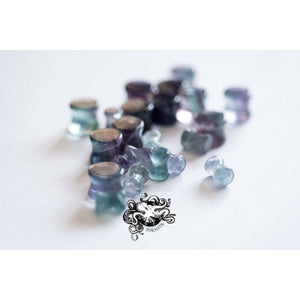 Concave Rainbow Fluorite Double Flared Plugs, Pair - 70 Knots