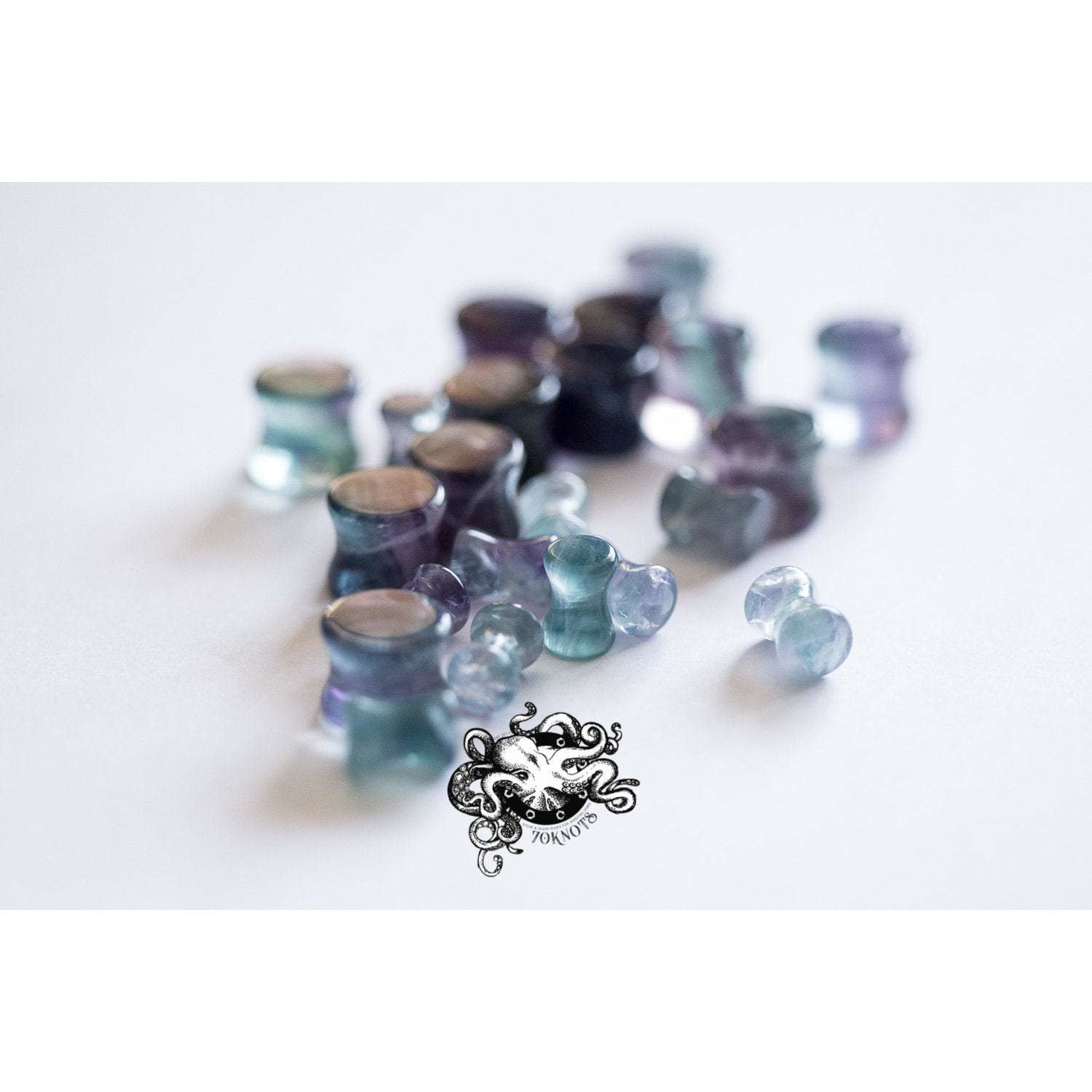 Rainbow Fluorite Double Flared Plugs, Pair - 70 Knots