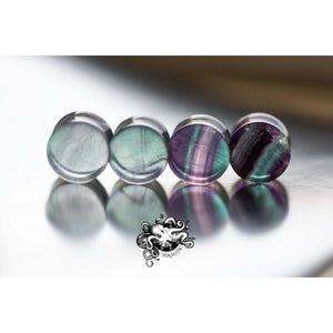 Rainbow Fluorite Double Flared Plugs, Pair - 70 Knots