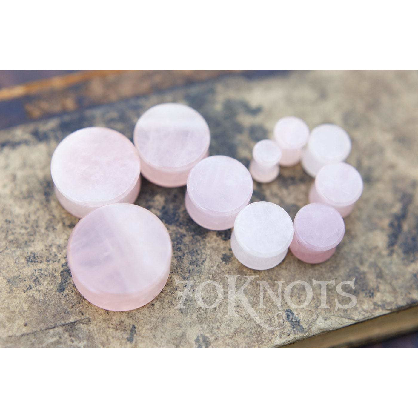 Rose Quartz Double Flared Plugs, Pair - 70 Knots