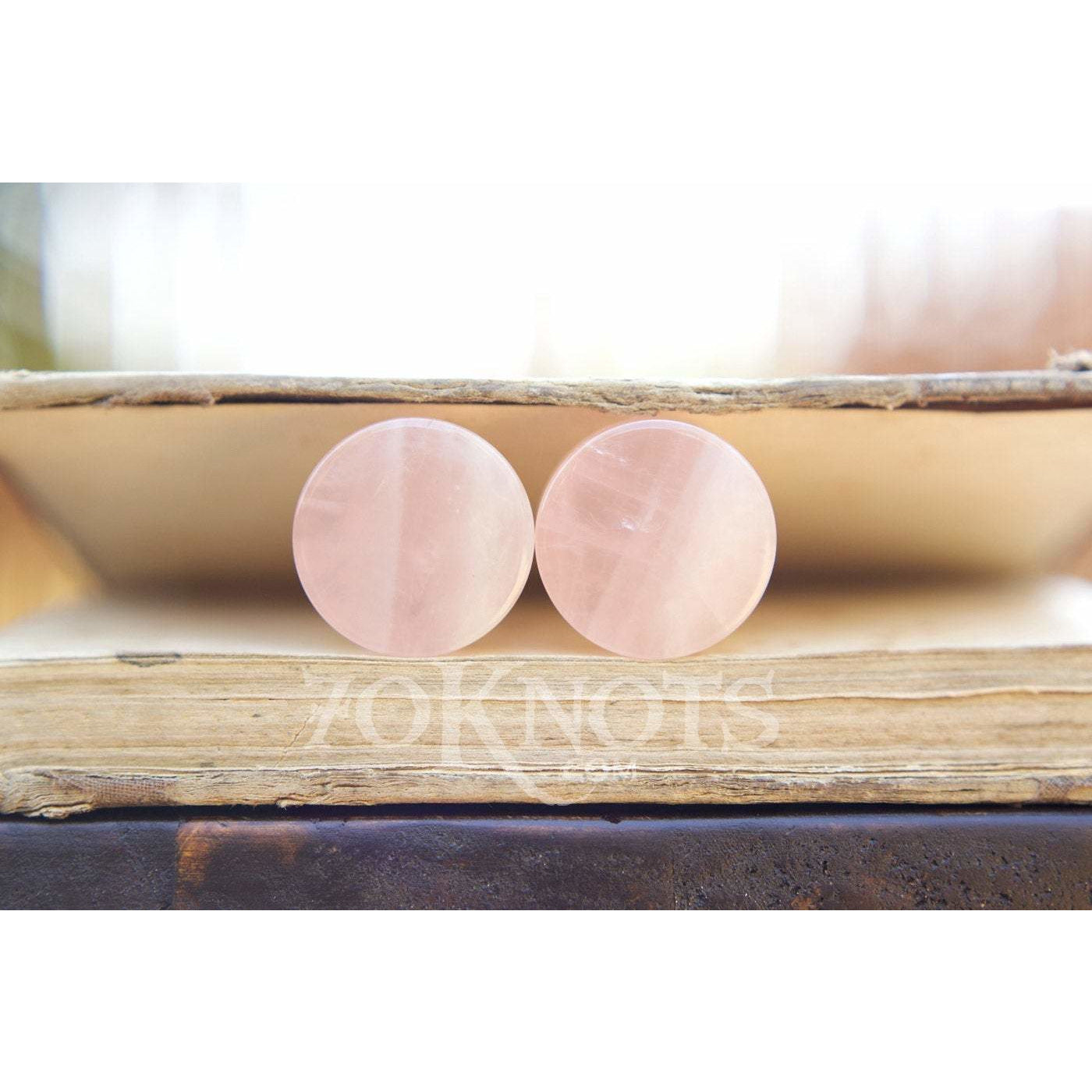 Rose Quartz Double Flared Plugs, Pair - 70 Knots