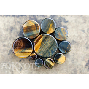 Blue Tigers Eye Double Flared Plugs, Pair - 70 Knots