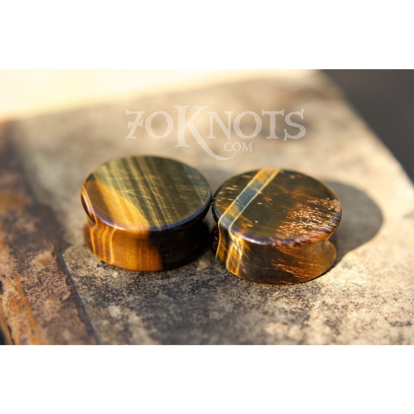 Blue Tigers Eye Double Flared Plugs, Pair - 70 Knots