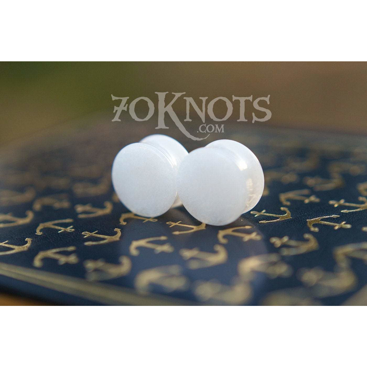 Pair Of Natural Snow White Quartz Stone Saddle Ear Plugs - 12mm Solid Stone Tunnels For Stretched Ears