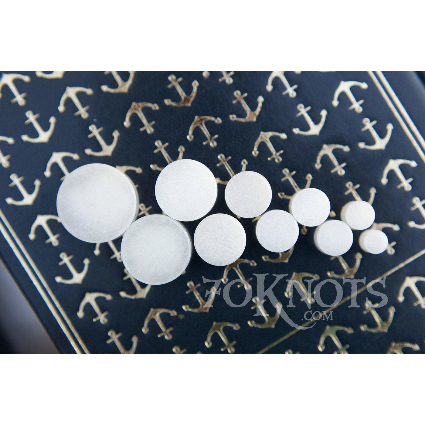 White Quartz Double Flared Plugs, Pair - 70 Knots