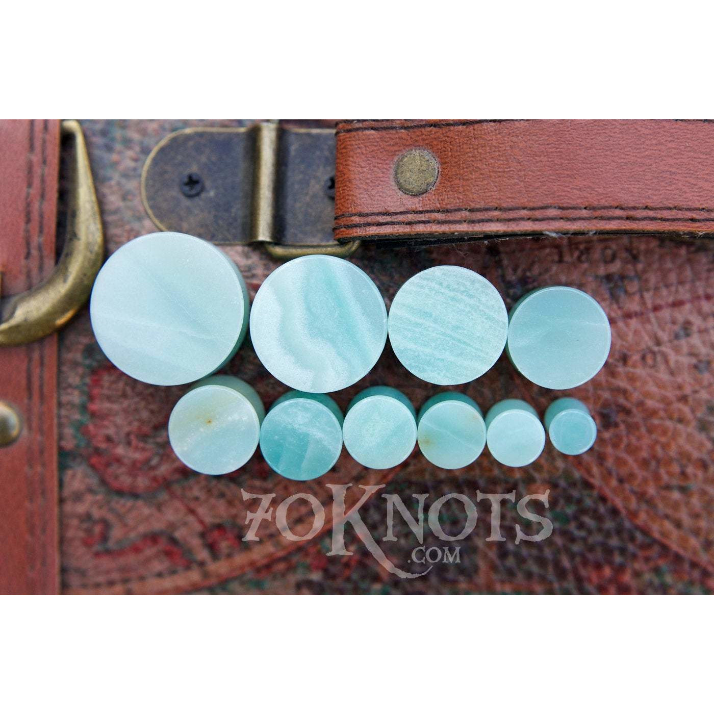 Amazonite Double Flared Plugs, Pair - 70 Knots