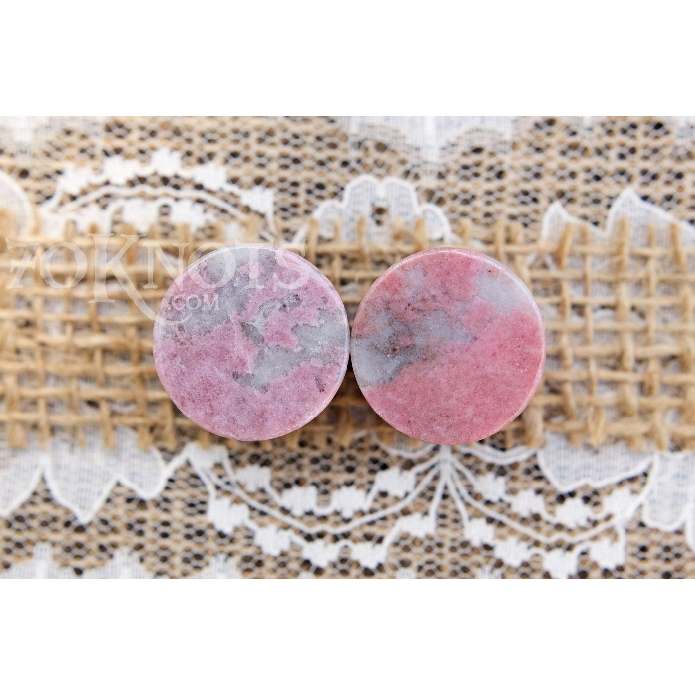 Rhodonite Double Flared Plugs, Pair - 70 Knots