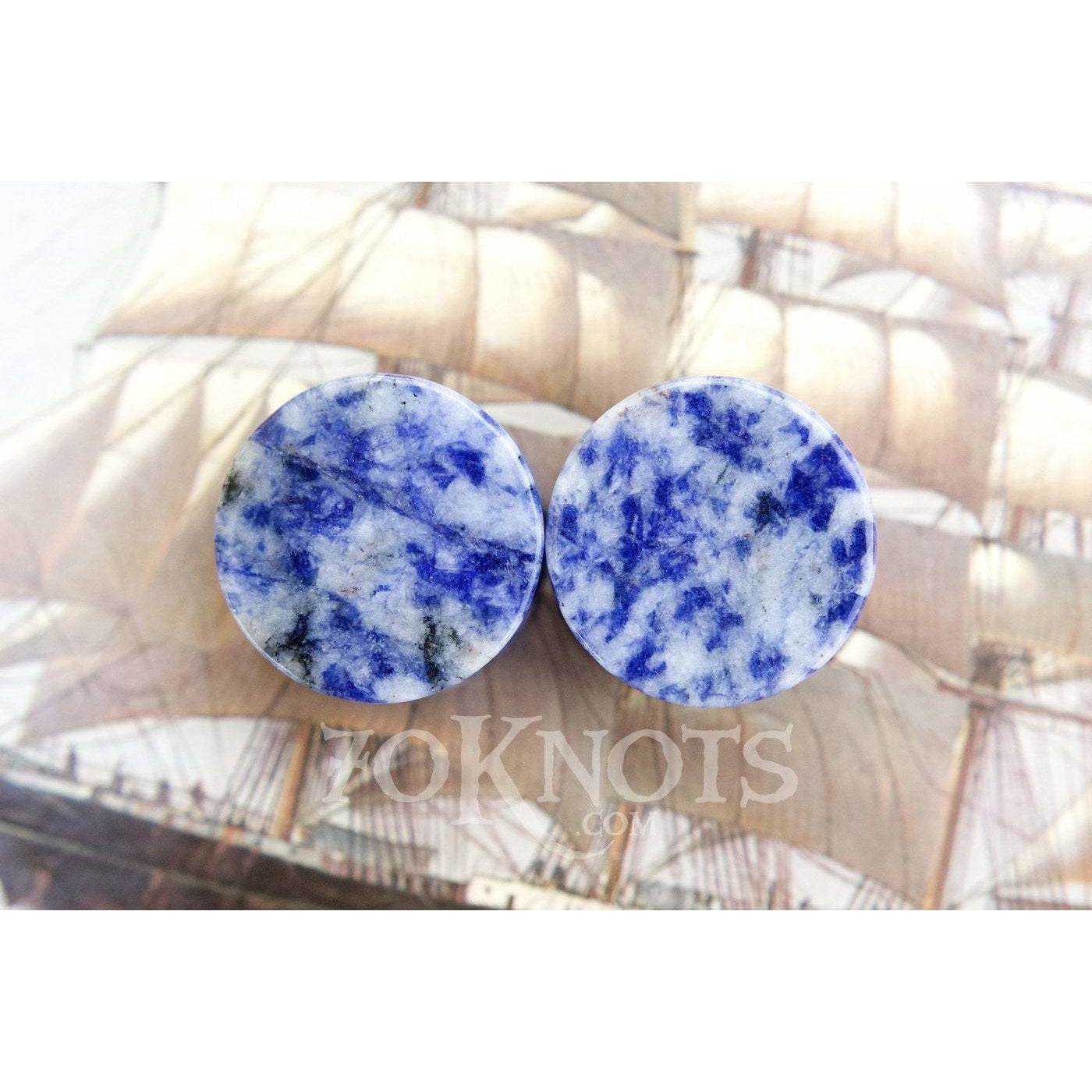 Brazilian Sodalite Double Flared Plugs, Pair - 70 Knots