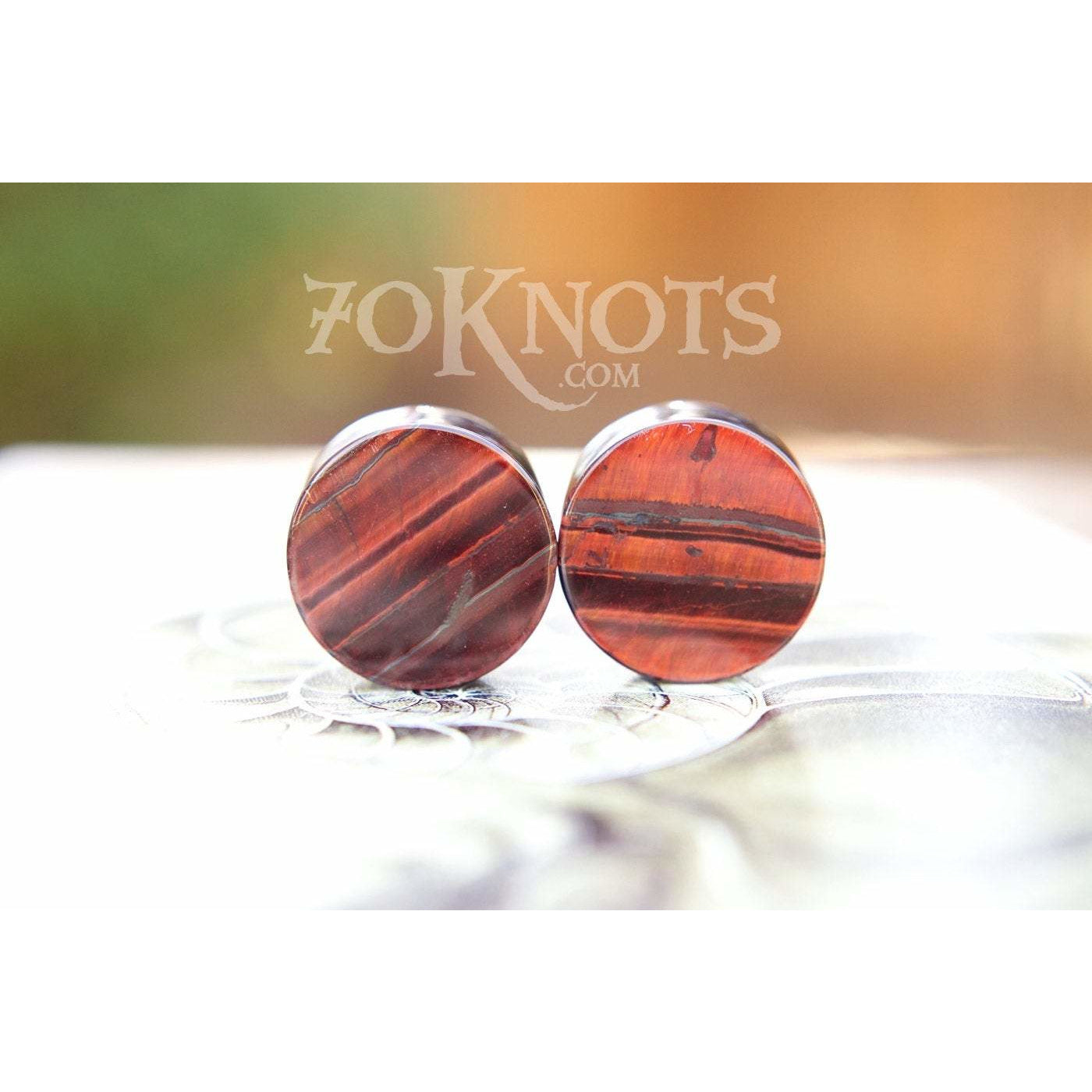Red Tigers Eye Double Flared Plugs, Pair - 70 Knots