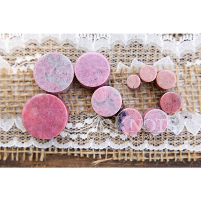 Rhodonite Double Flared Plugs, Pair - 70 Knots