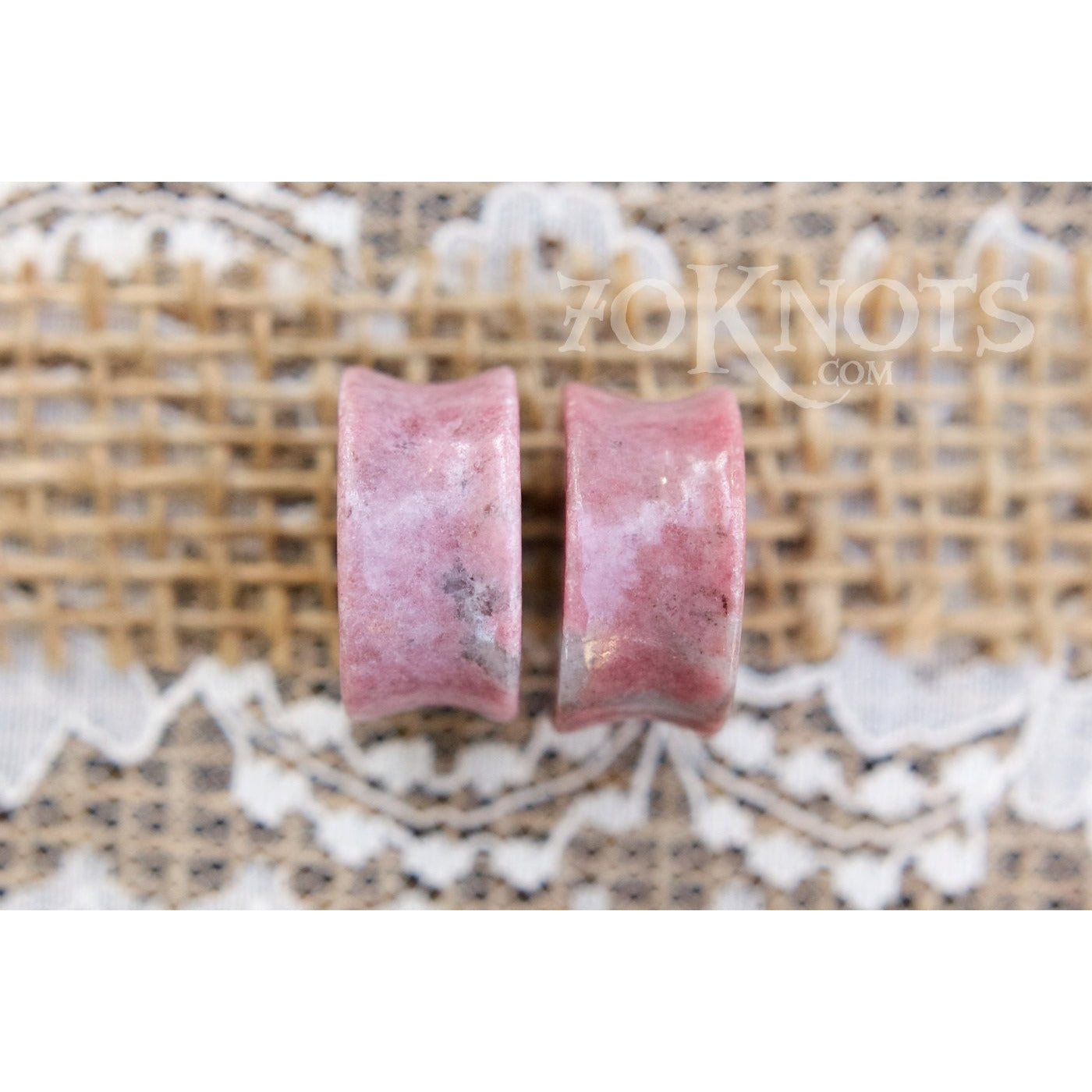 Rhodonite Double Flared Plugs, Pair - 70 Knots