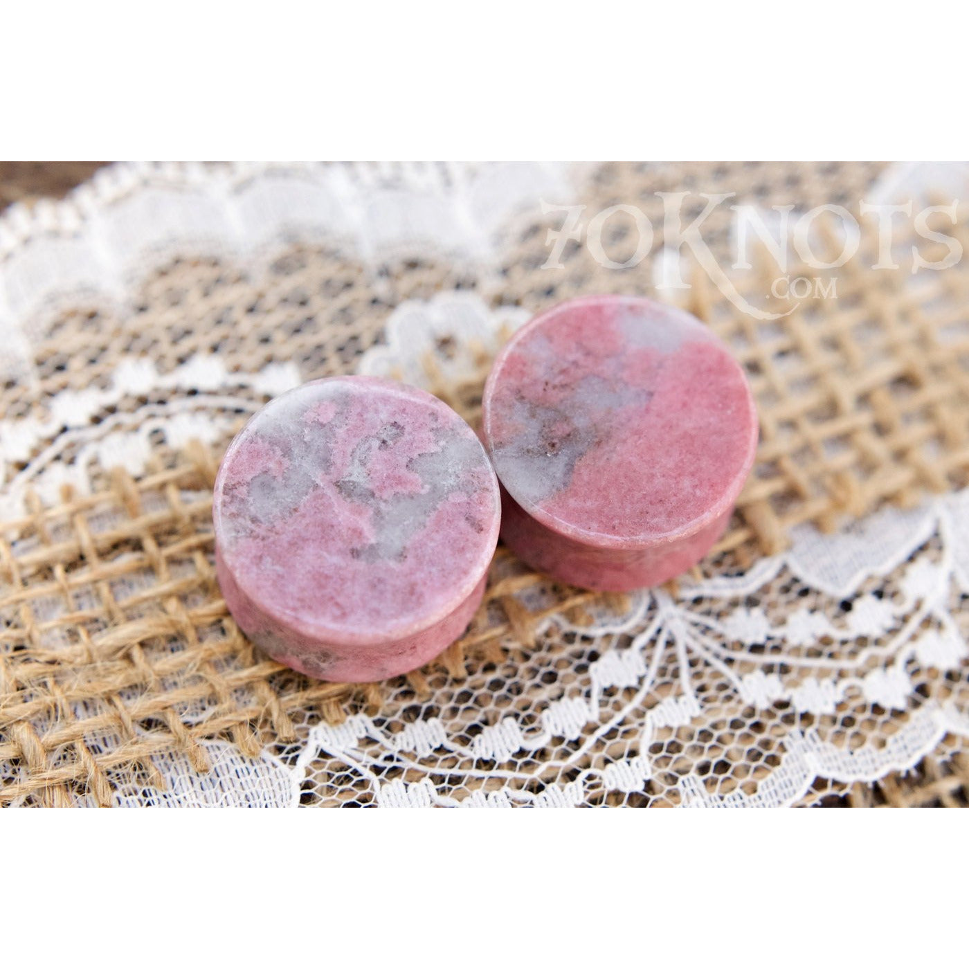 Rhodonite Double Flared Plugs, Pair - 70 Knots