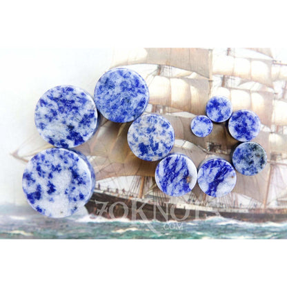 Brazilian Sodalite Double Flared Plugs, Pair - 70 Knots