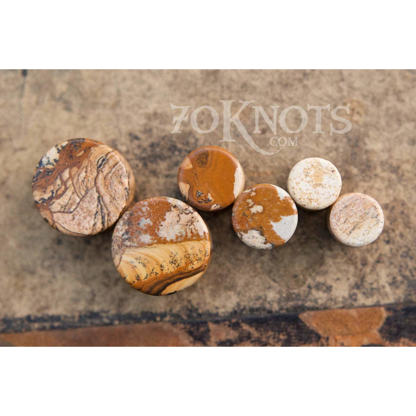 Picture Jasper Double Flared Plugs, Pair - 70 Knots