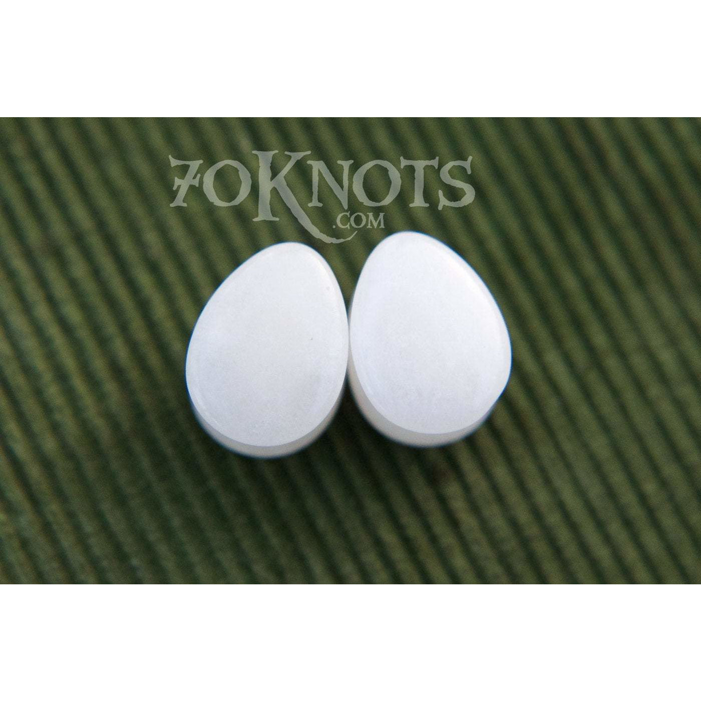 Teardrop White Quartz Plugs, Double Flared Organic - 70 Knots