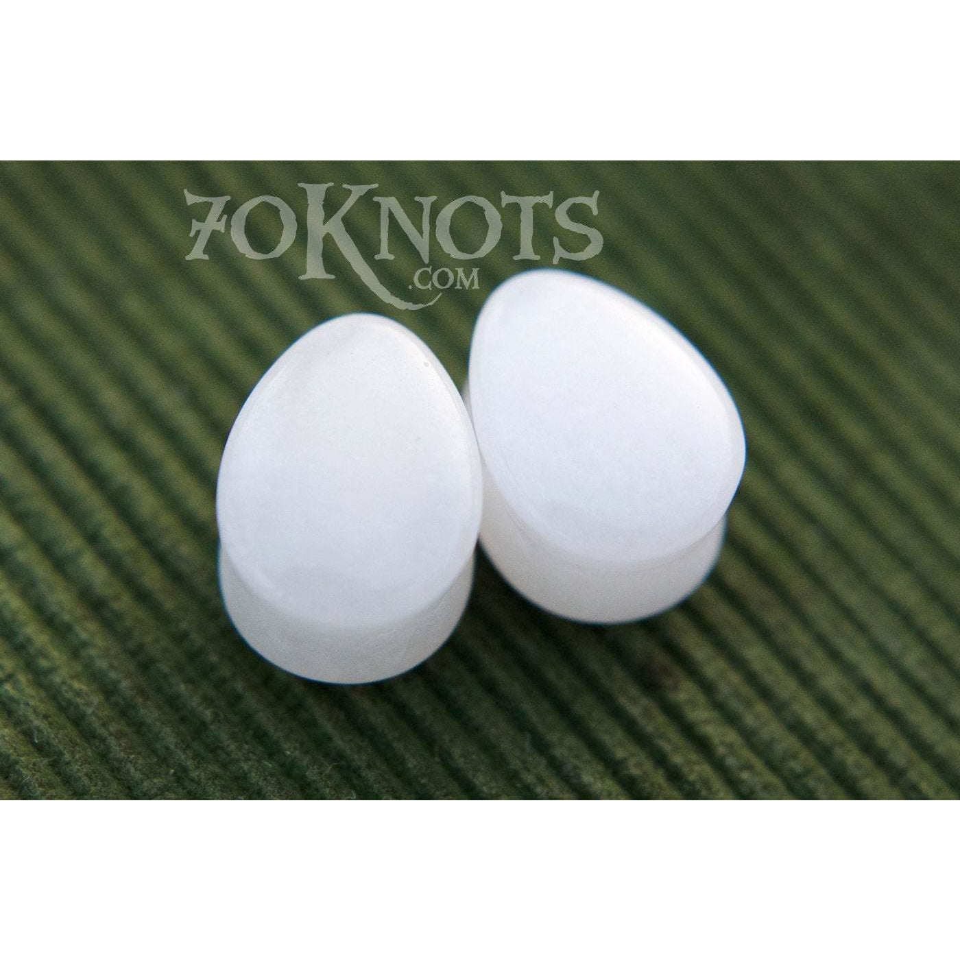 Teardrop White Quartz Plugs, Double Flared Organic - 70 Knots