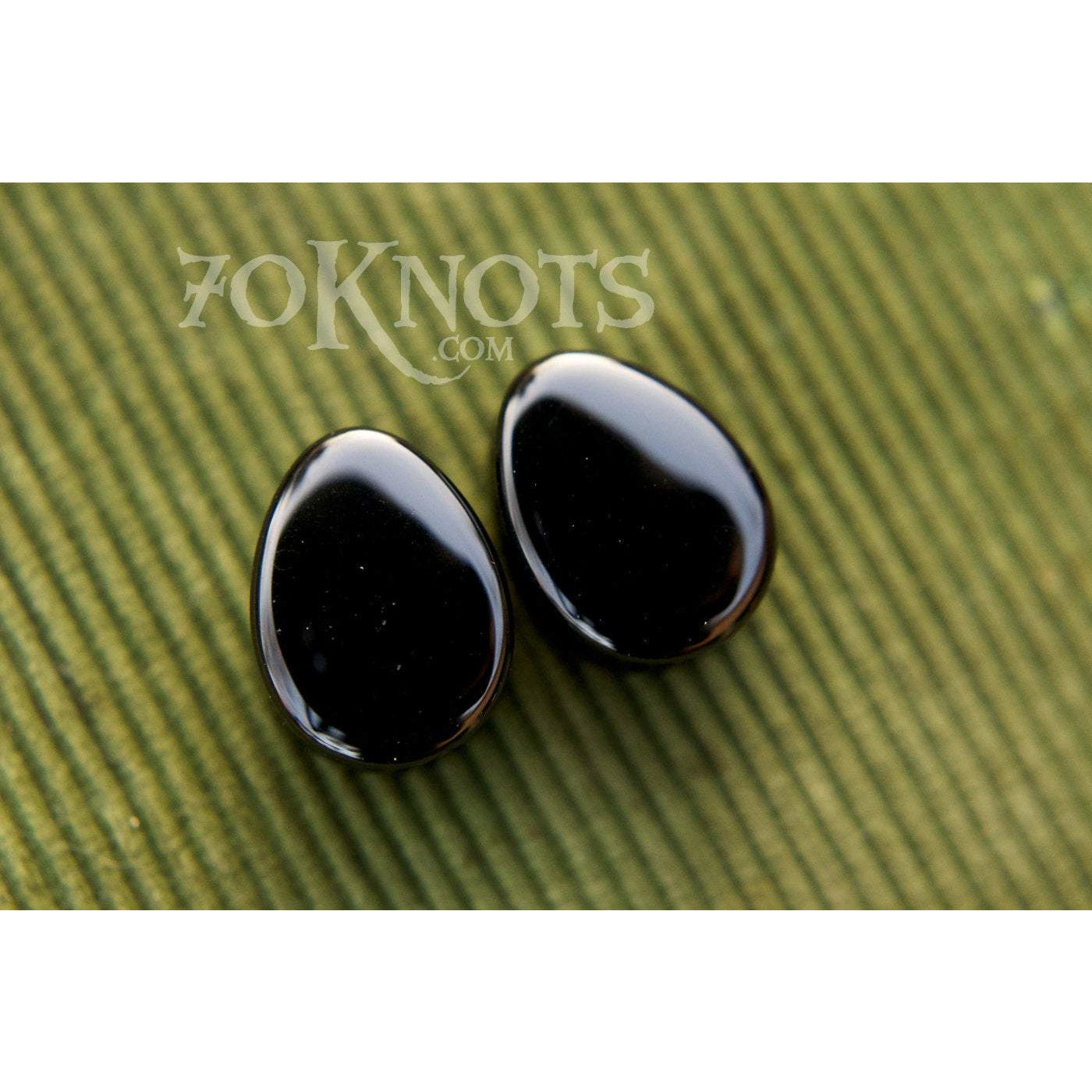 Teardrop Black Obsidian Double Flared Plugs, Pair - 70 Knots