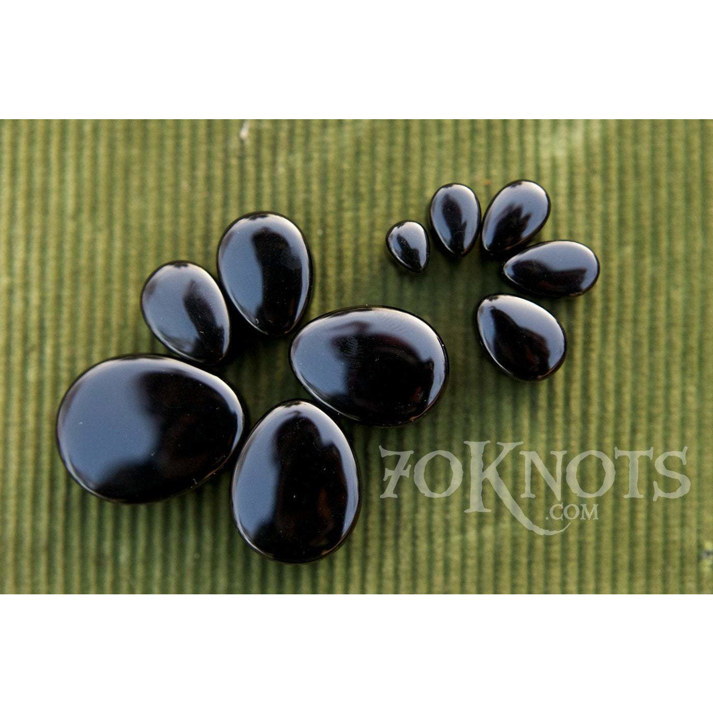 Teardrop Black Obsidian Double Flared Plugs, Pair - 70 Knots
