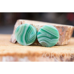 Green Striped Agate Double Flared Plugs, Pair - 70 Knots