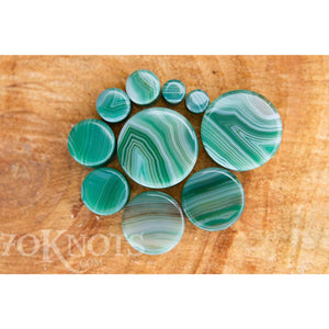 Green Striped Agate Double Flared Plugs, Pair - 70 Knots