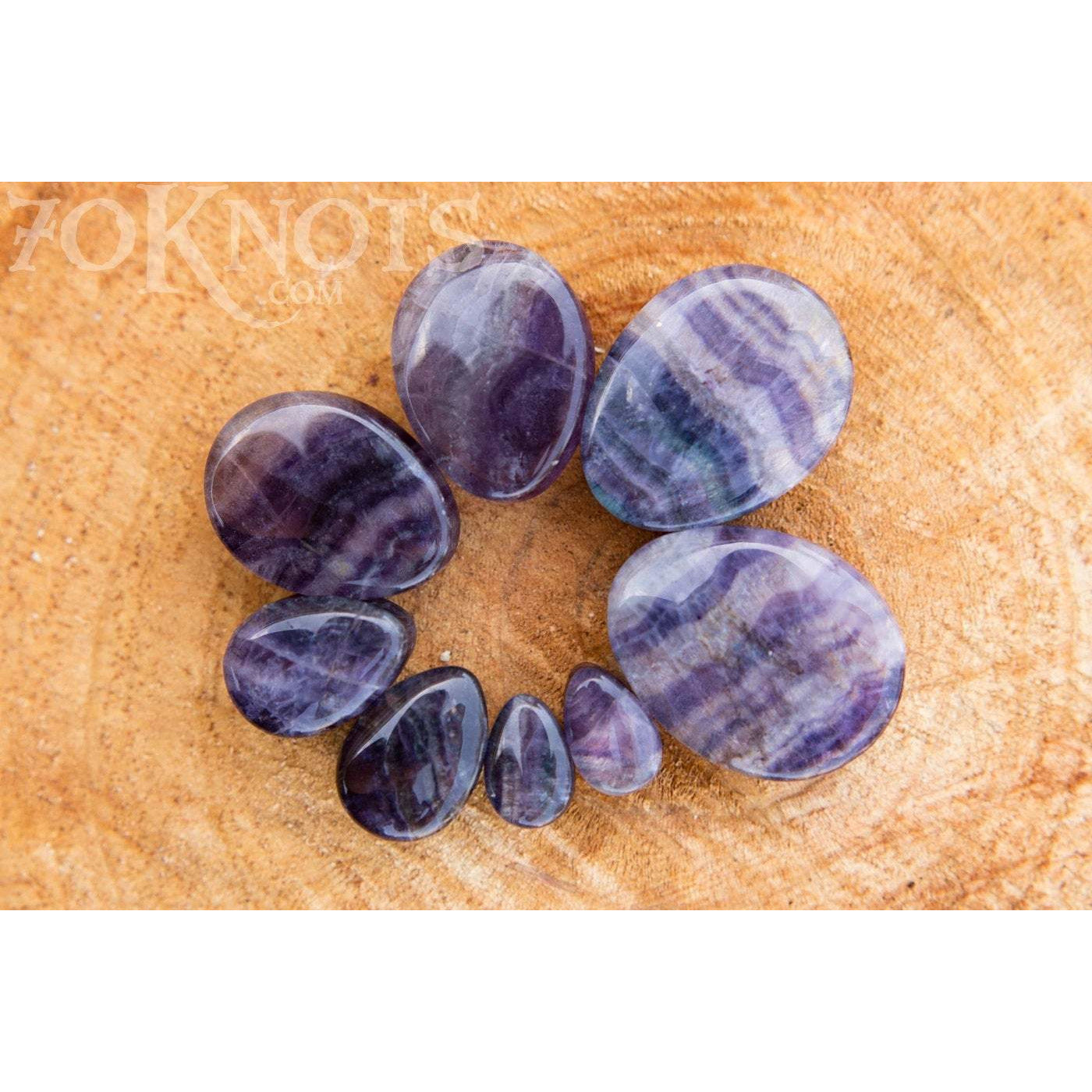 Teardrop Rainbow Fluorite Plugs, Double Flared Organic - 70 Knots