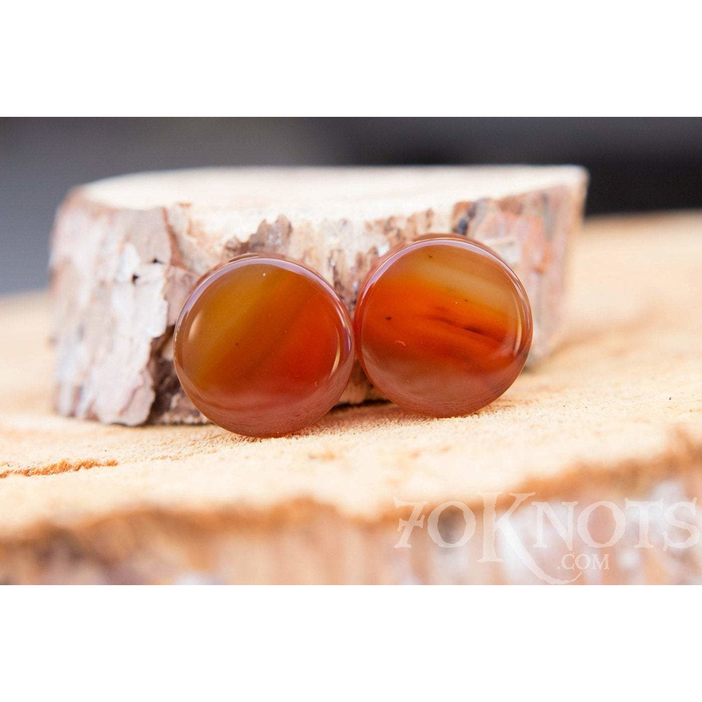 Red Agate Double Flared Plugs, Pair - 70 Knots