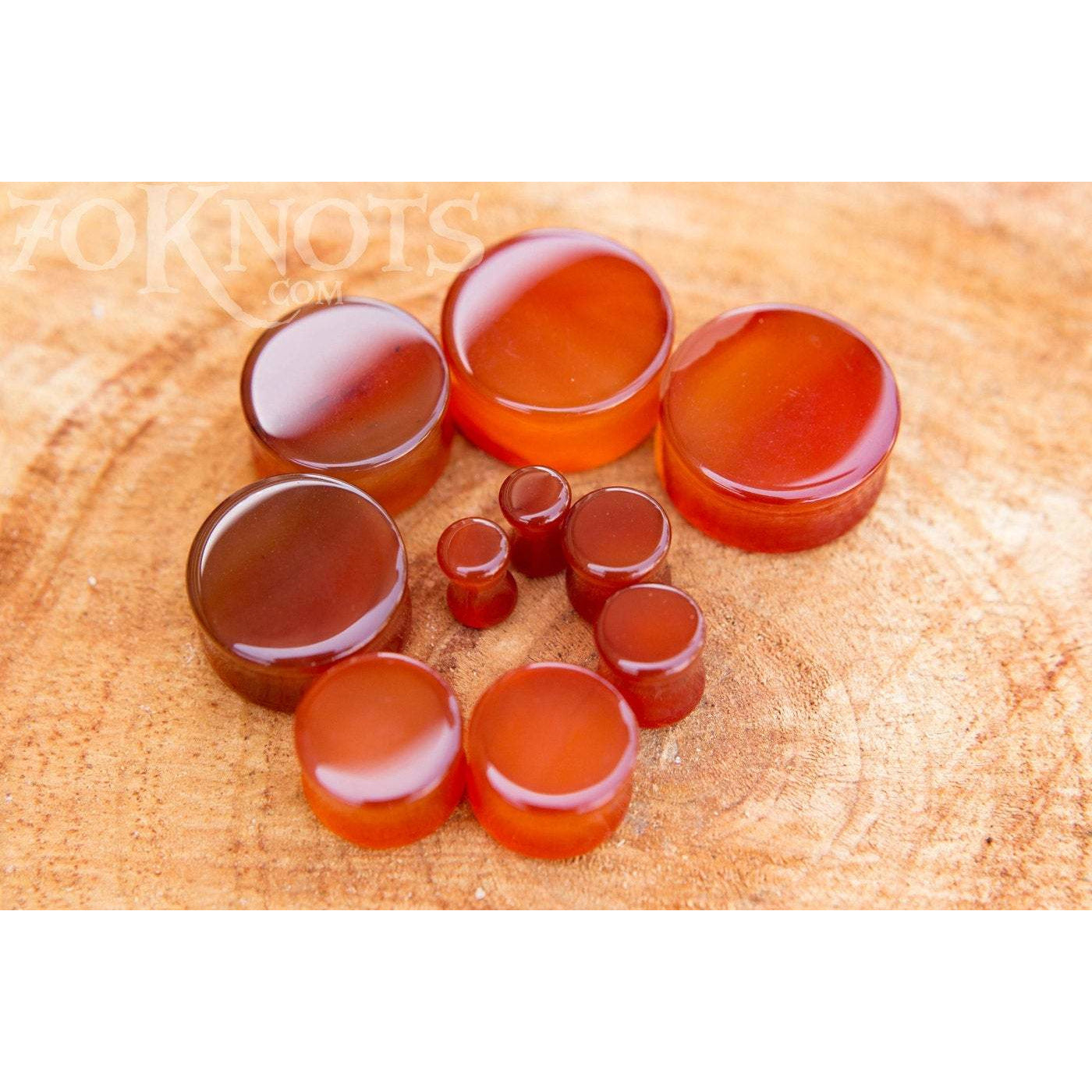 Red Agate Double Flared Plugs, Pair - 70 Knots