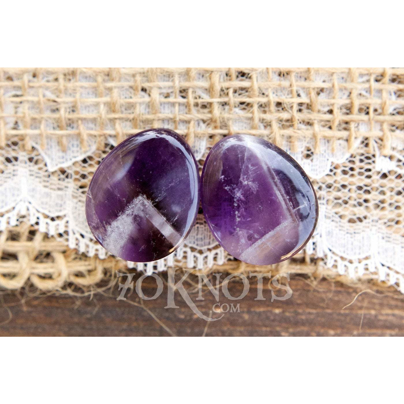 Teardrop Amethyst Double Flared Plugs, Pair - 70 Knots