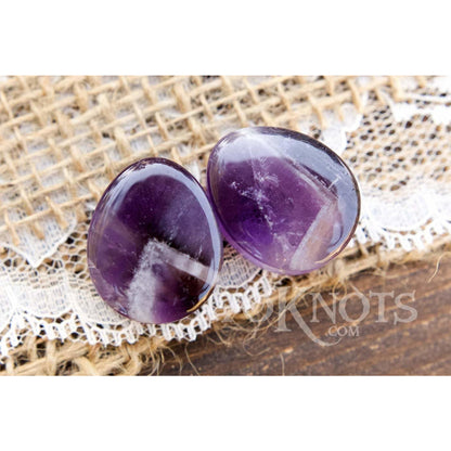 Teardrop Amethyst Double Flared Plugs, Pair - 70 Knots